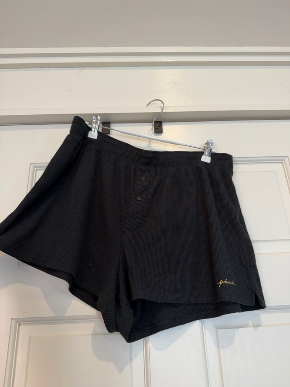 PINK Victoria's Secret Black Waffle Knit Shorts with Subtle Logo